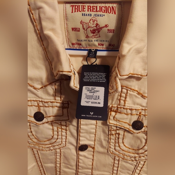 True Religion Ivory Denim Jacket SUPER T JIMMY JACKET NEW LARGE - Picture 1 of 4
